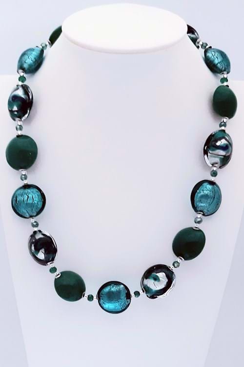Collana Maya Tonda verde marino argento